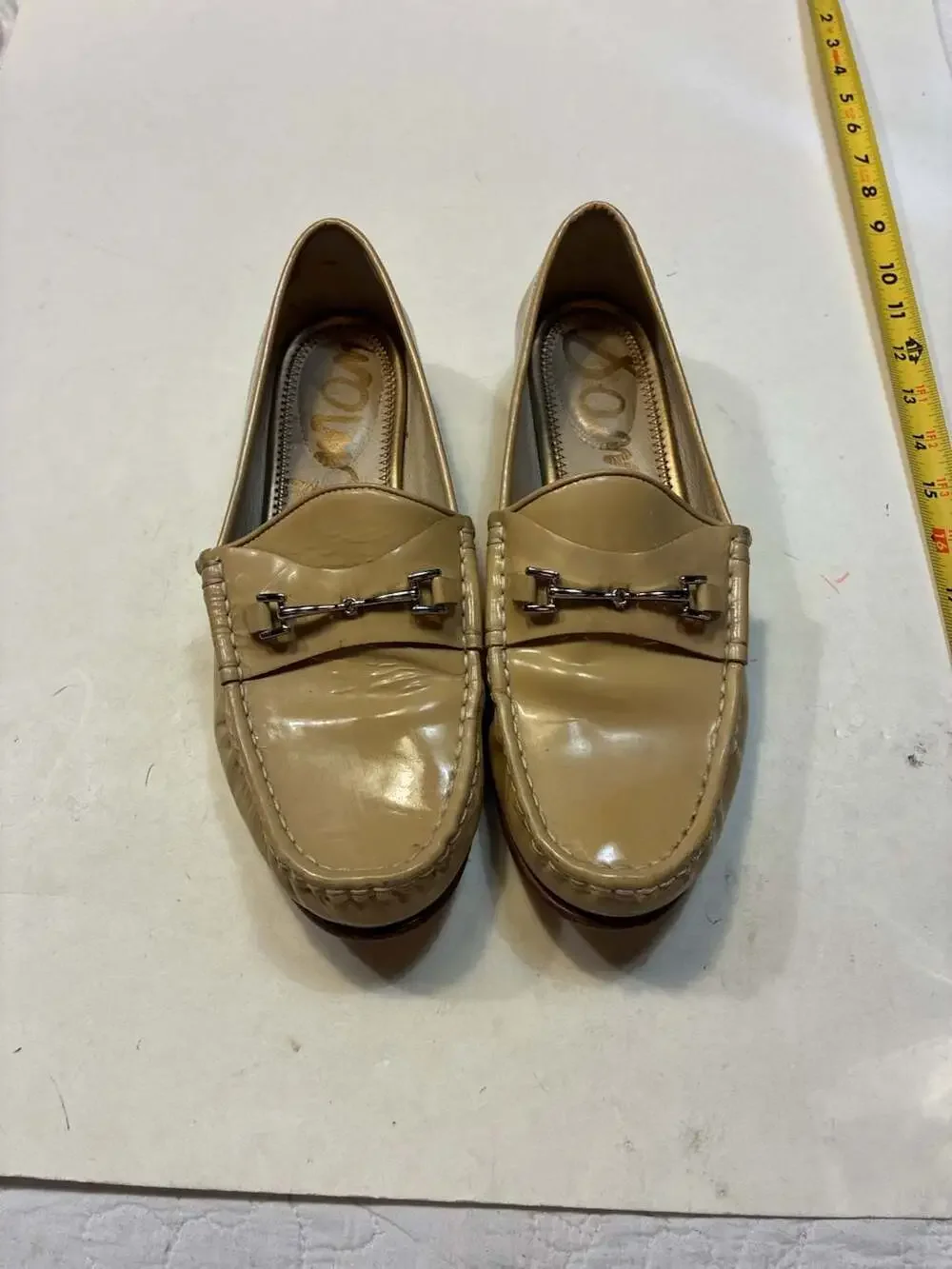 Sam Edelman Beige Patent Leather Horsebit Loafers